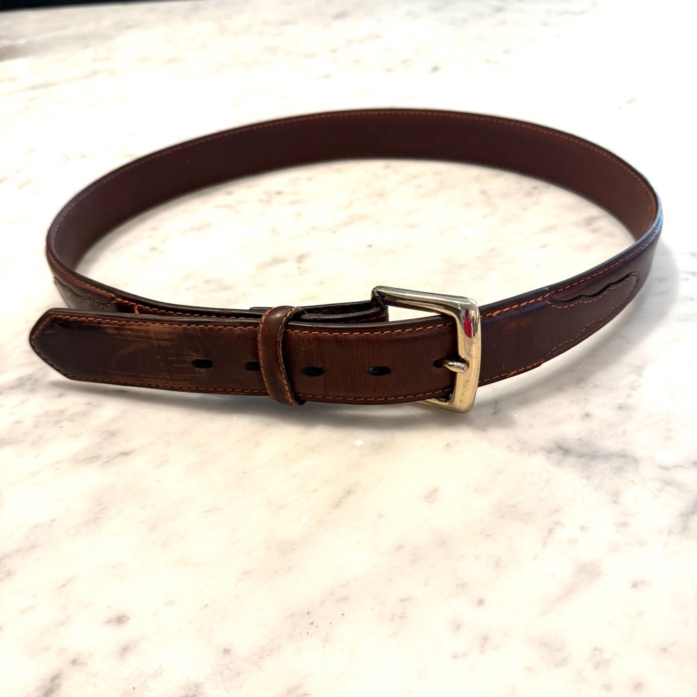 3-D Belt Company Mens Brown Genuine Leather Western‎ Belt Size 38 Silver Buckle